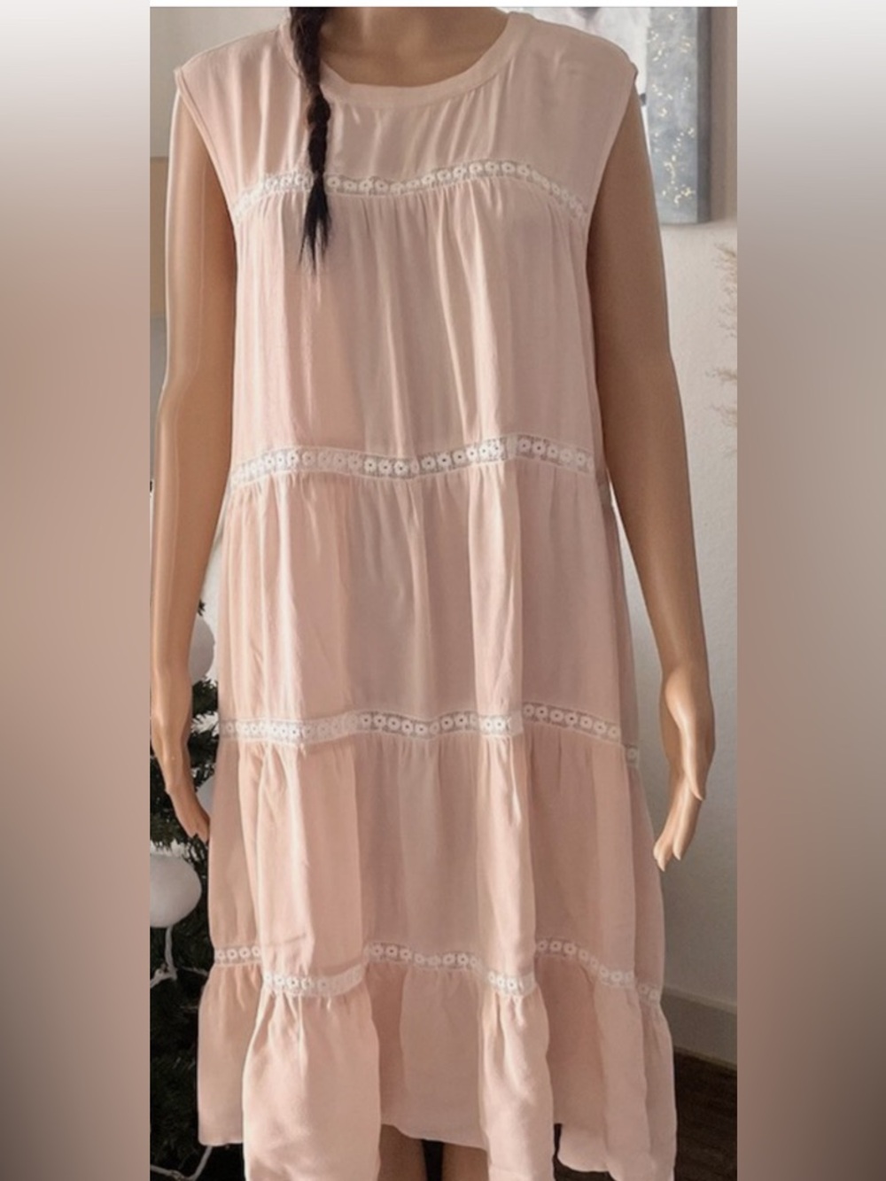 Little White Lies Urbanoutfitters Sleeveless Pink Tiered Midi Dress small